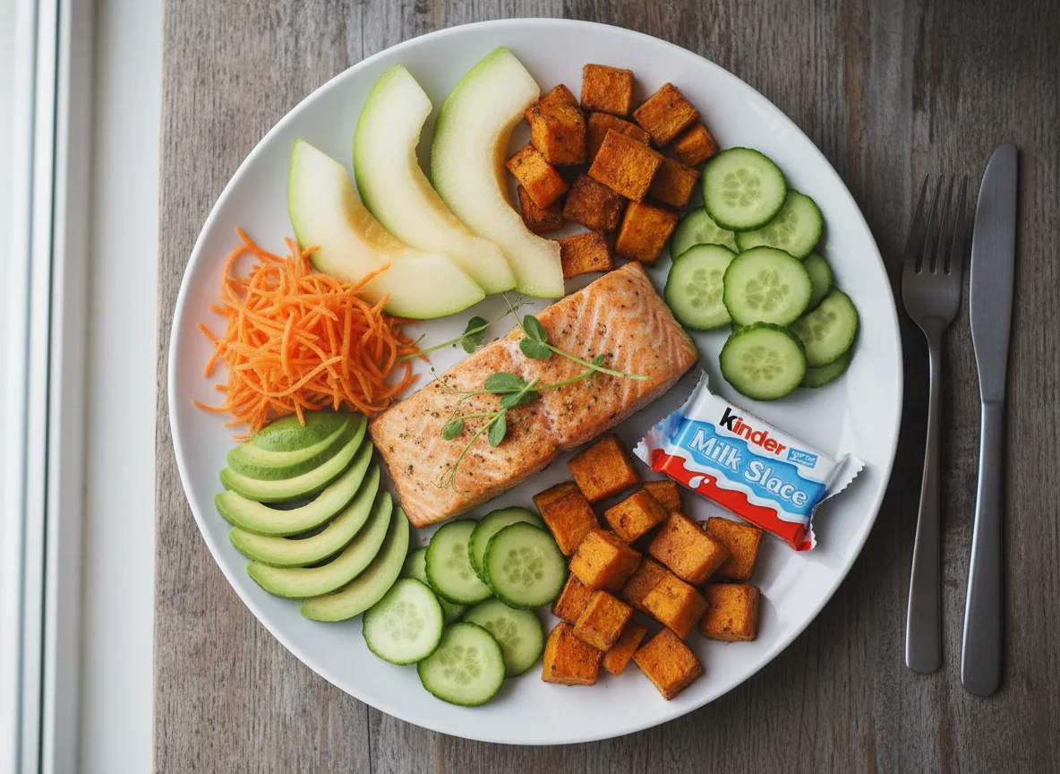 Лосось с овощами и фруктами photo