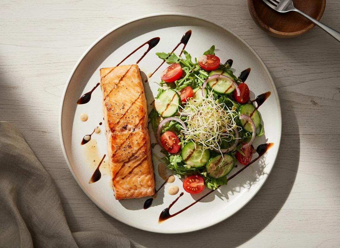 Лосось с овощным салатом photo