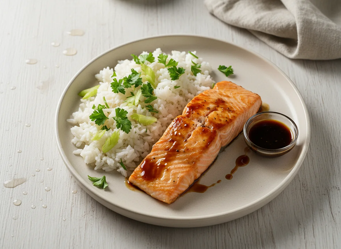Лосось с рисом и зеленью photo