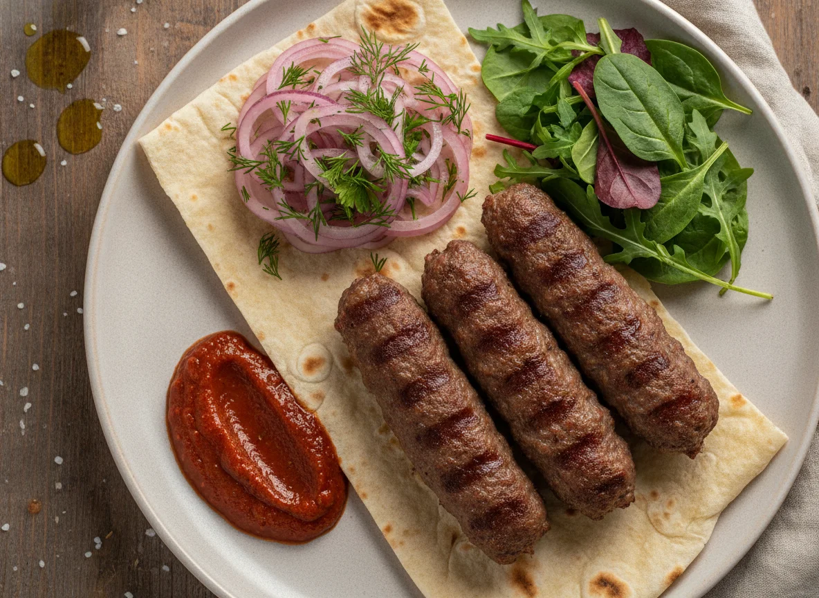 Люля-кебаб с гарниром и соусом photo
