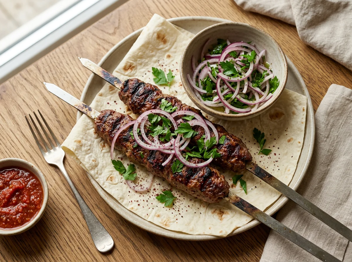 Люля-кебаб с лавашем и луком photo