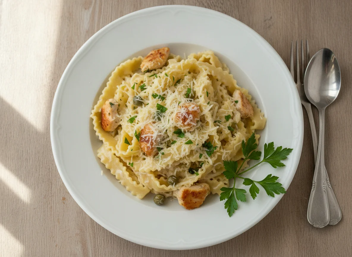 Мафальдине с курицей и сливочным соусом photo