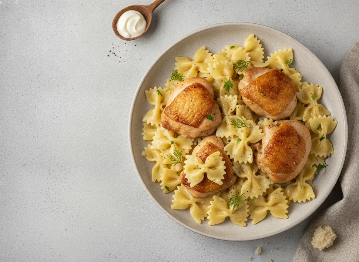 Макароны фарфалле с курицей photo