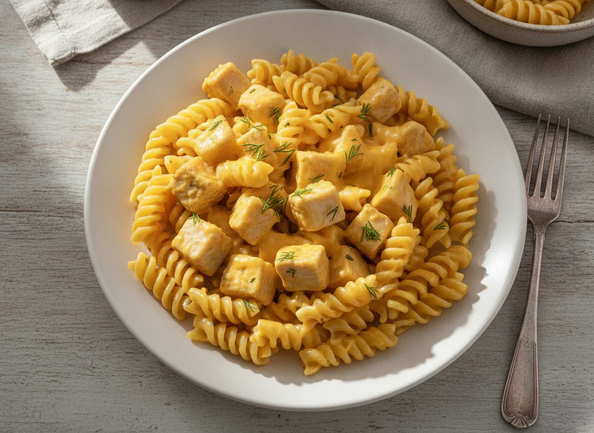 Макароны фузилли с курицей и сыром photo