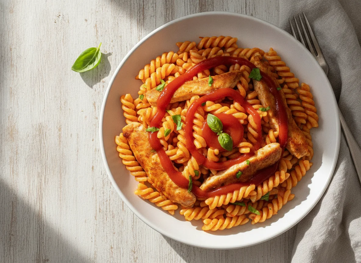 Макароны фузилли с курицей и томатным соусом photo