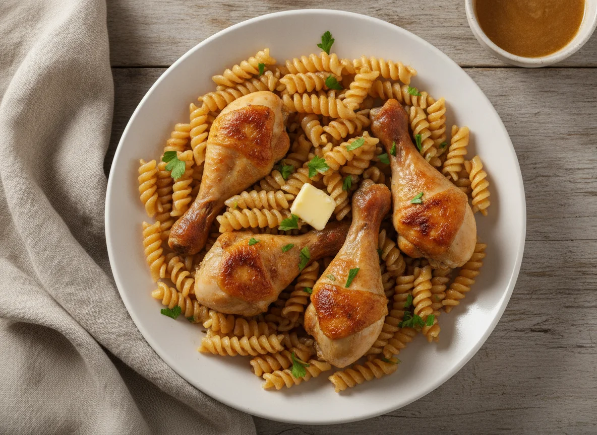 Макароны фузилли с куриными голенями photo