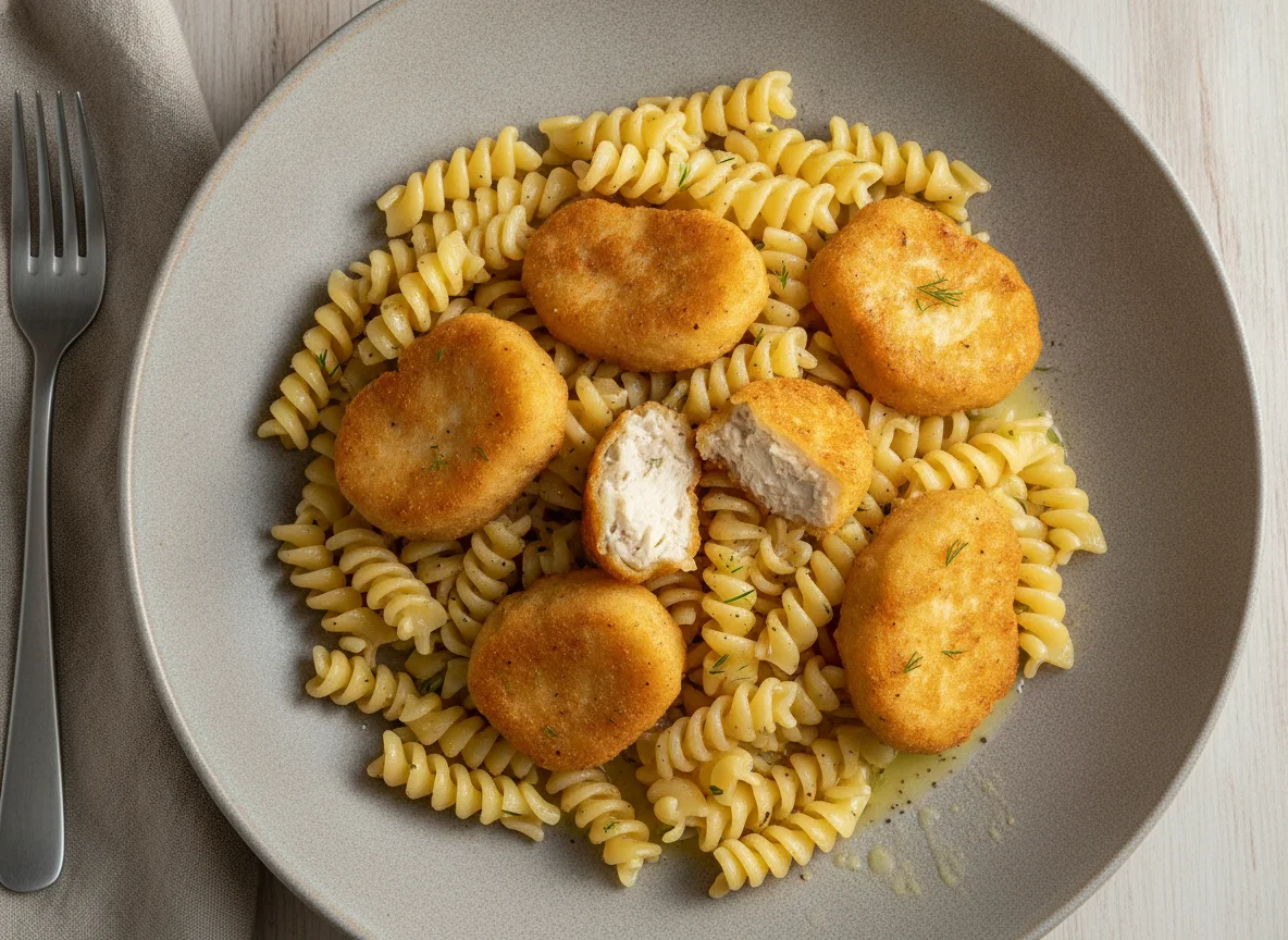 Макароны фузилли с куриными наггетсами photo