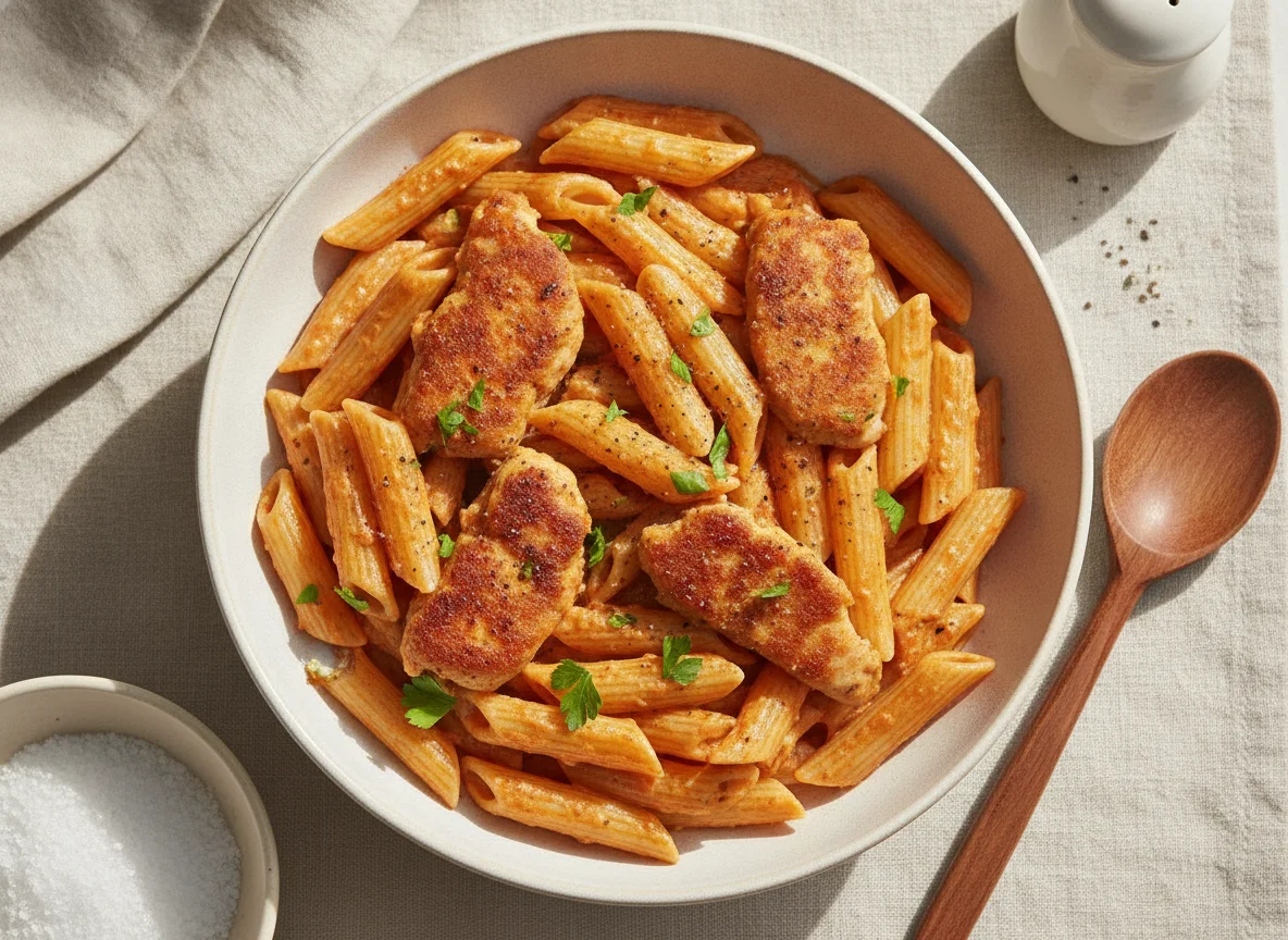Макароны пенне с курицей в соусе photo