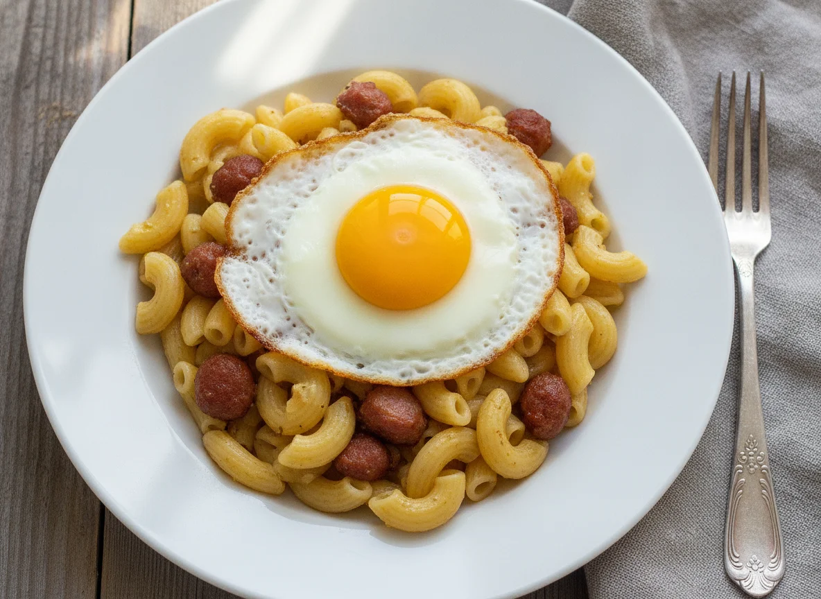 Макароны по-флотски с яйцом photo