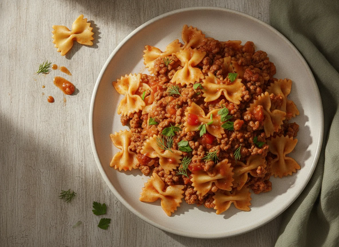 Макароны по-флотски с фаршем и томатным соусом photo