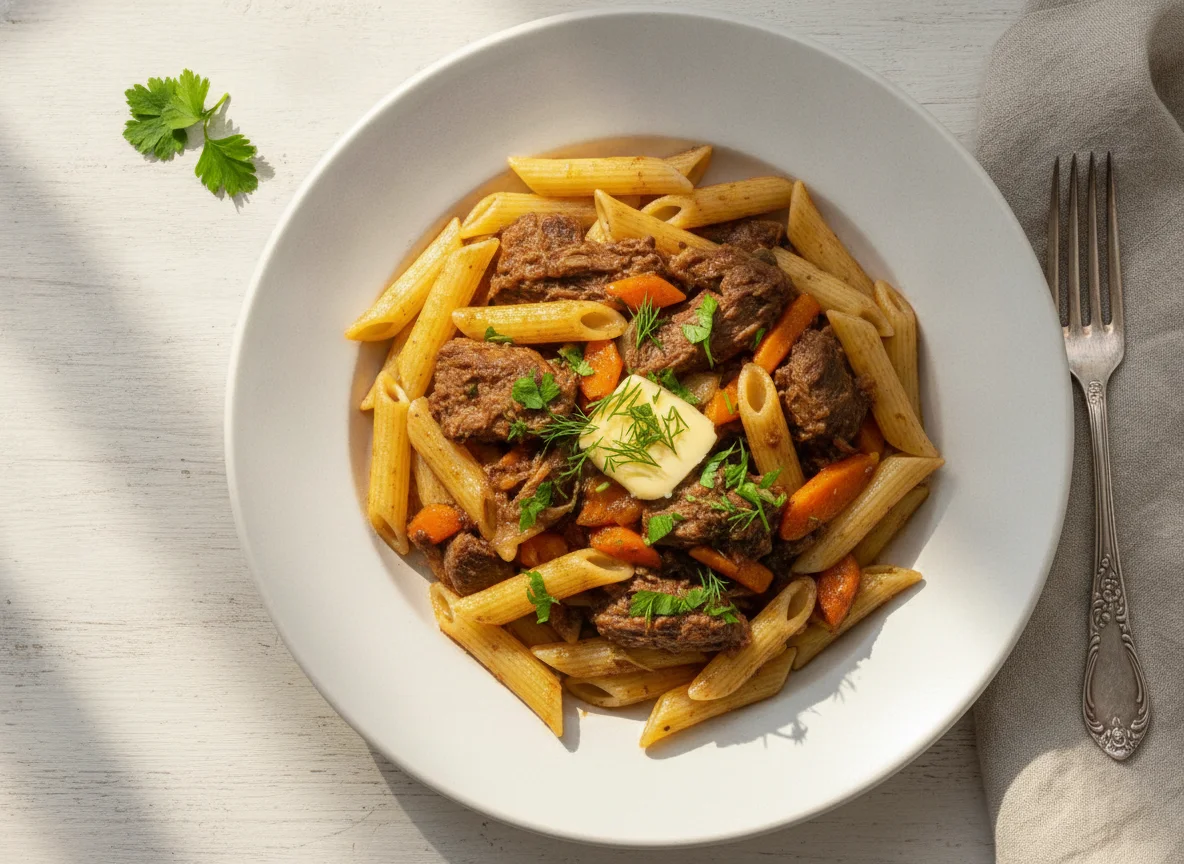 Макароны по-флотски с говядиной и овощами photo