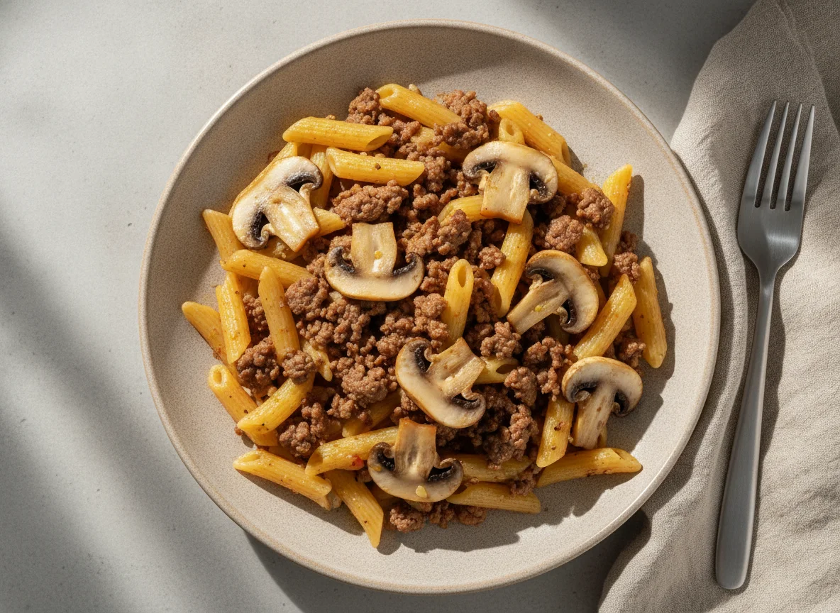 Макароны по-флотски с грибами photo