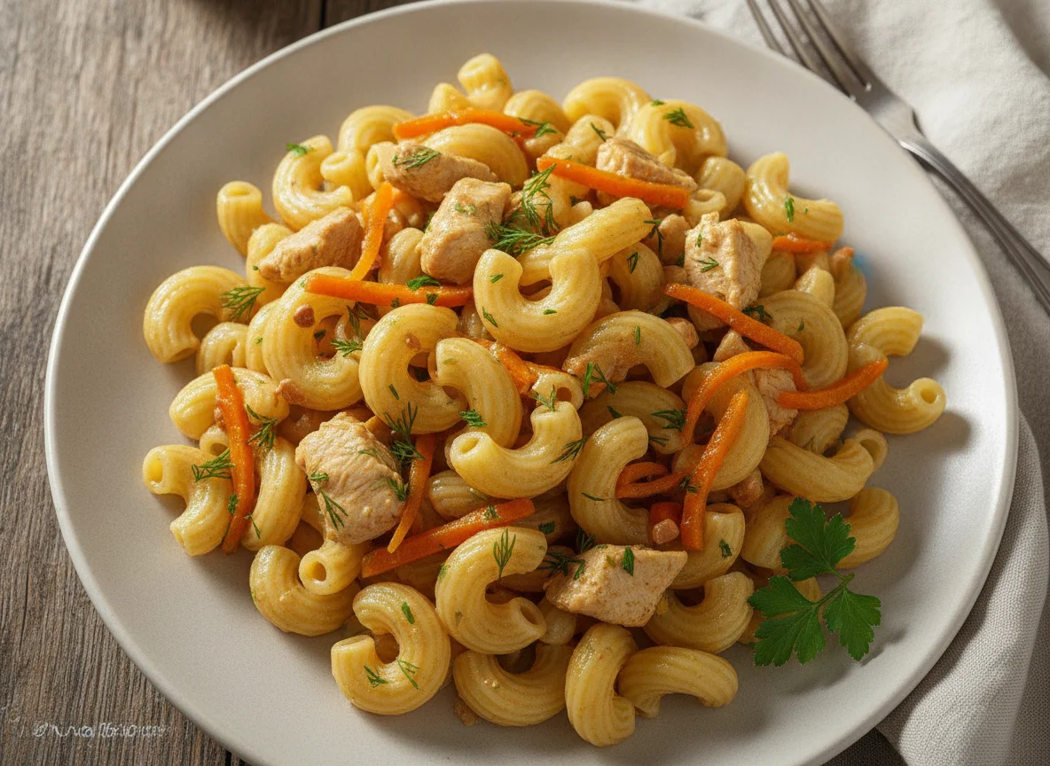 Макароны по-флотски с курицей и морковью photo