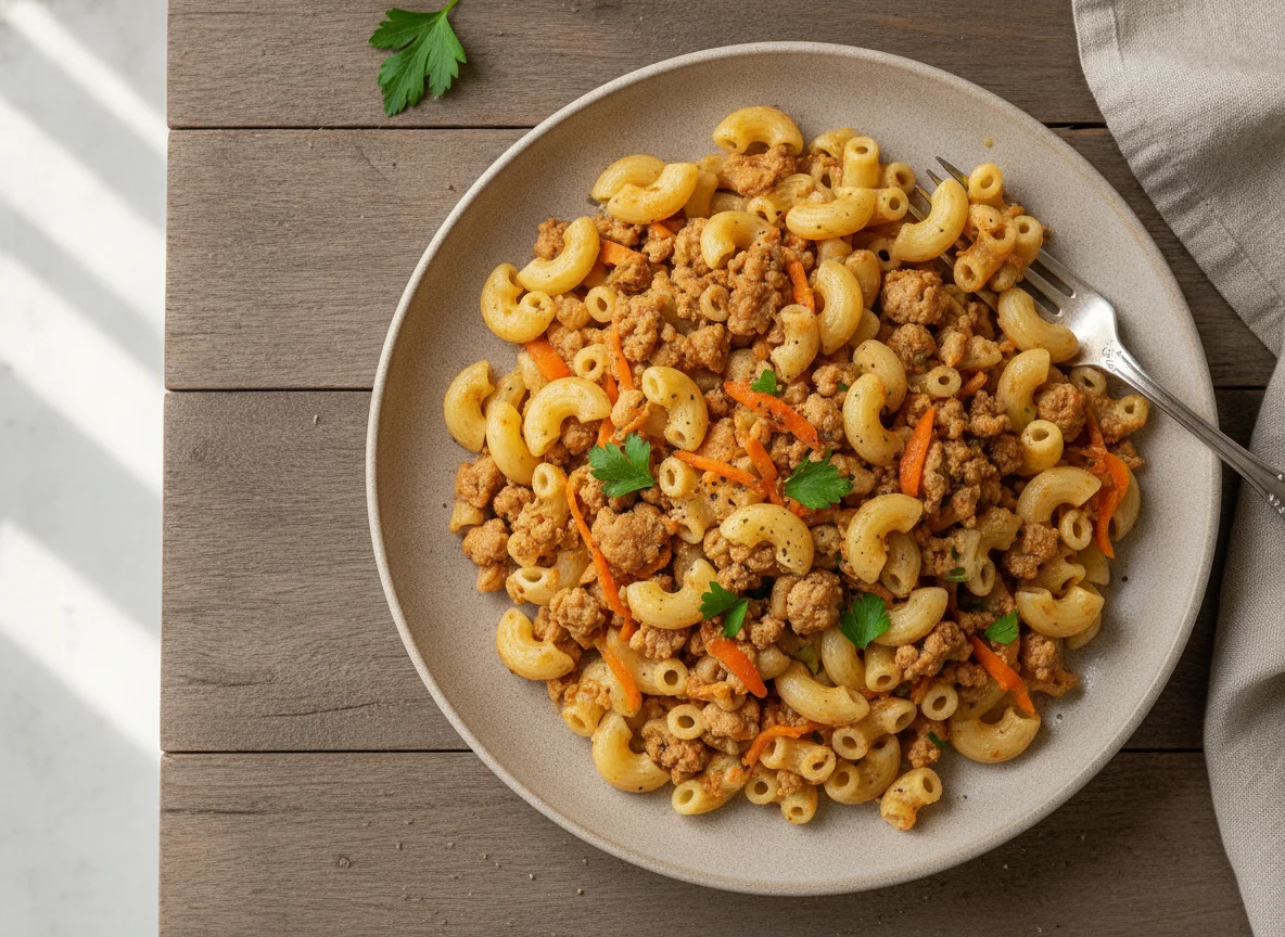 Макароны по-флотски с куриным фаршем и морковью photo