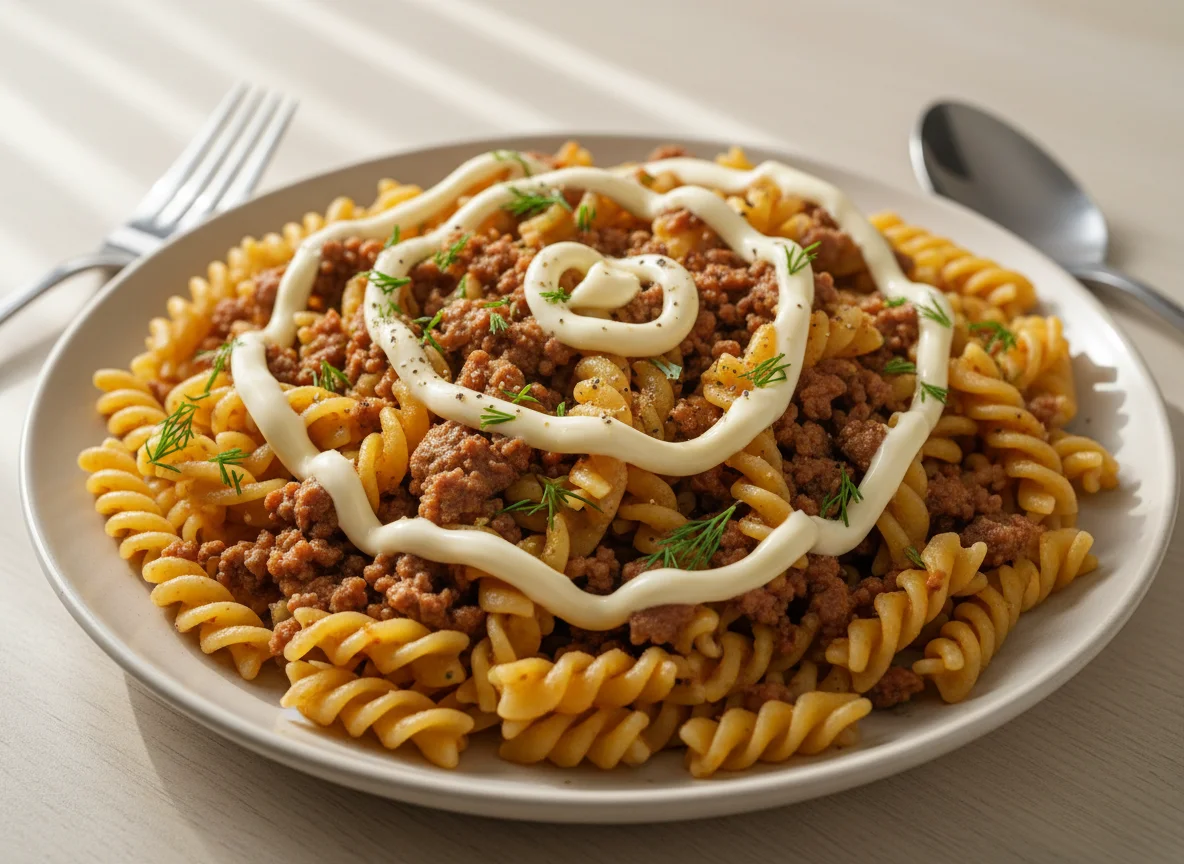 Макароны по-флотски с майонезом photo