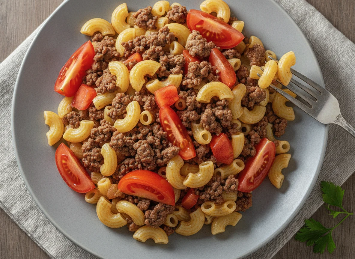 Макароны по-флотски с помидором photo