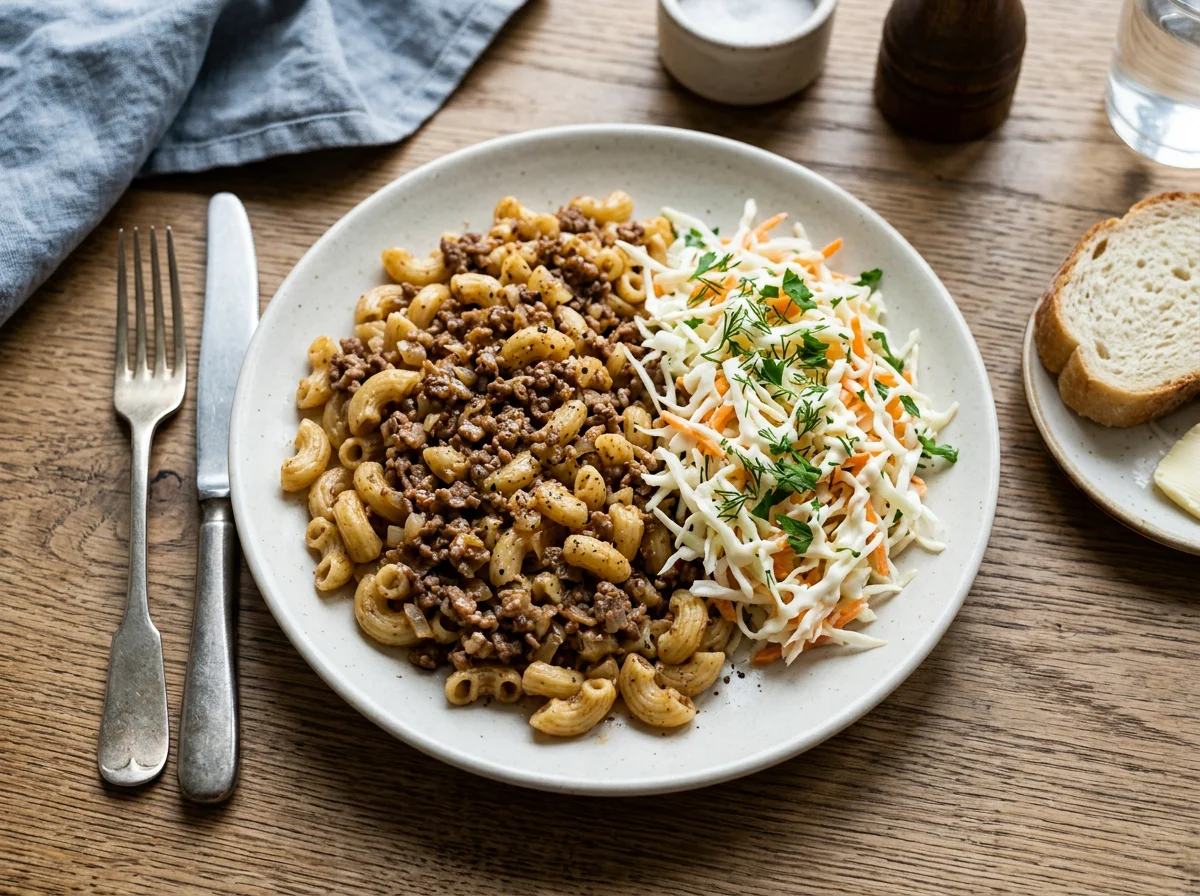 Макароны по-флотски с салатом photo