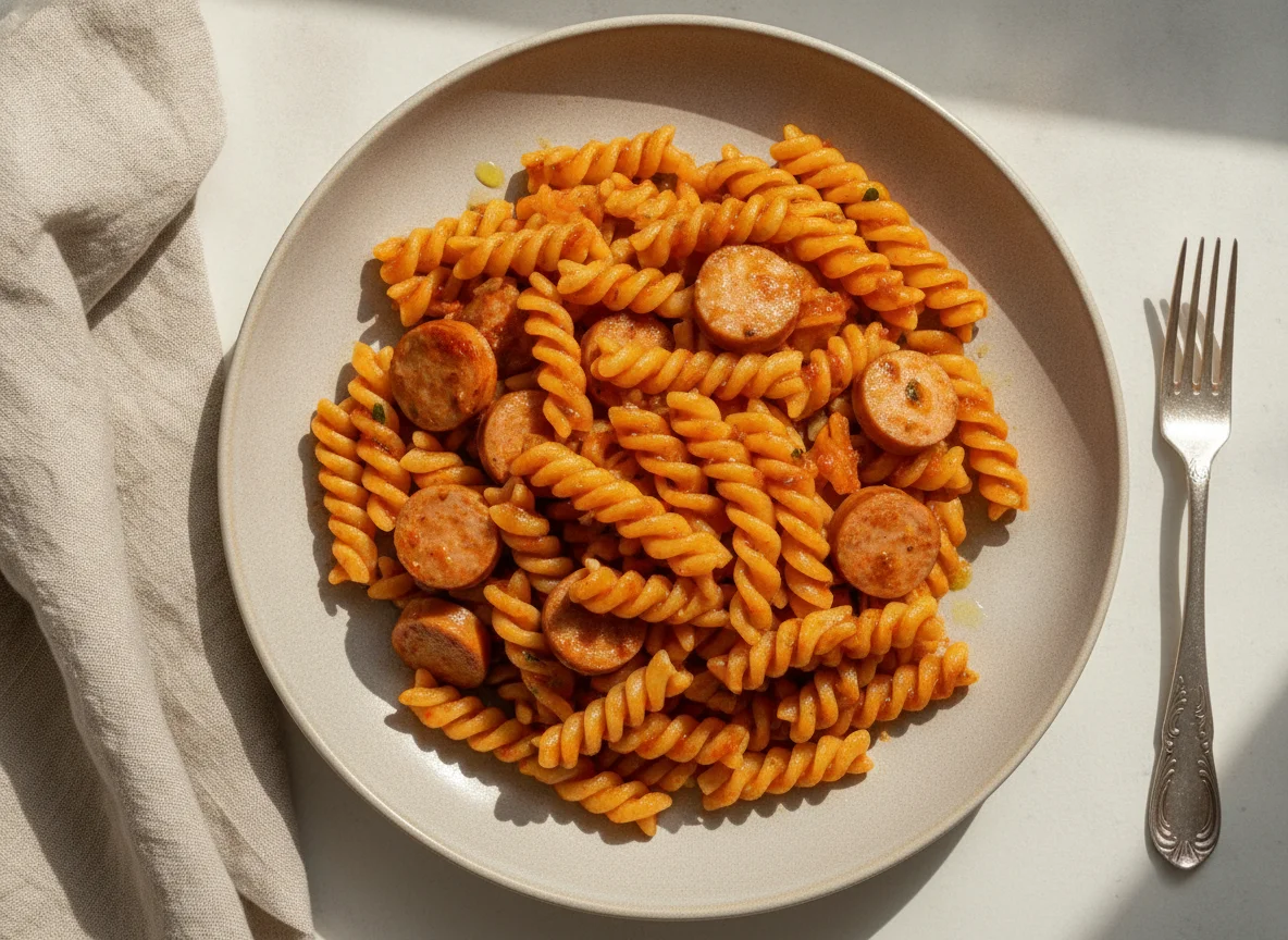 Макароны по-флотски с сосисками photo