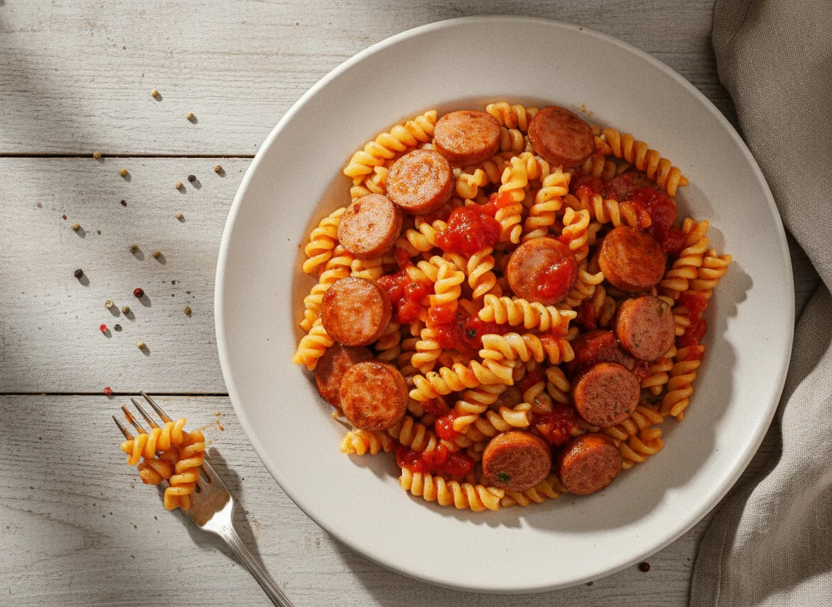 Макароны по-флотски с сосисками и томатным соусом photo
