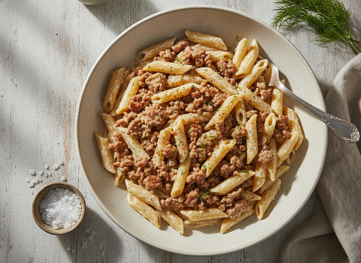 Макароны по-флотски со сливочным соусом photo