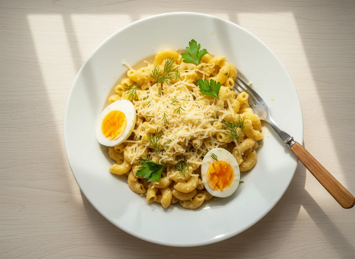 Макароны с яйцами и сыром photo
