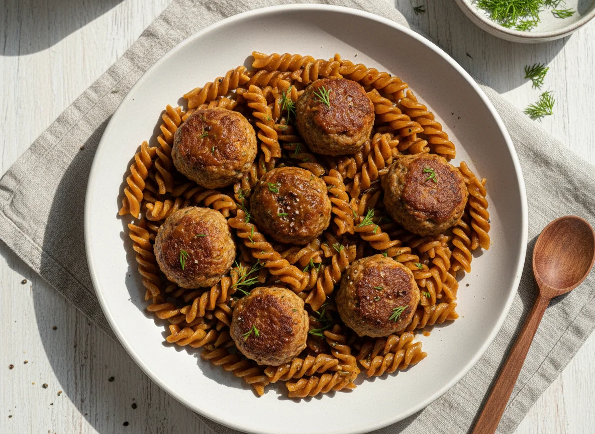 Макароны с фрикадельками и соусом photo