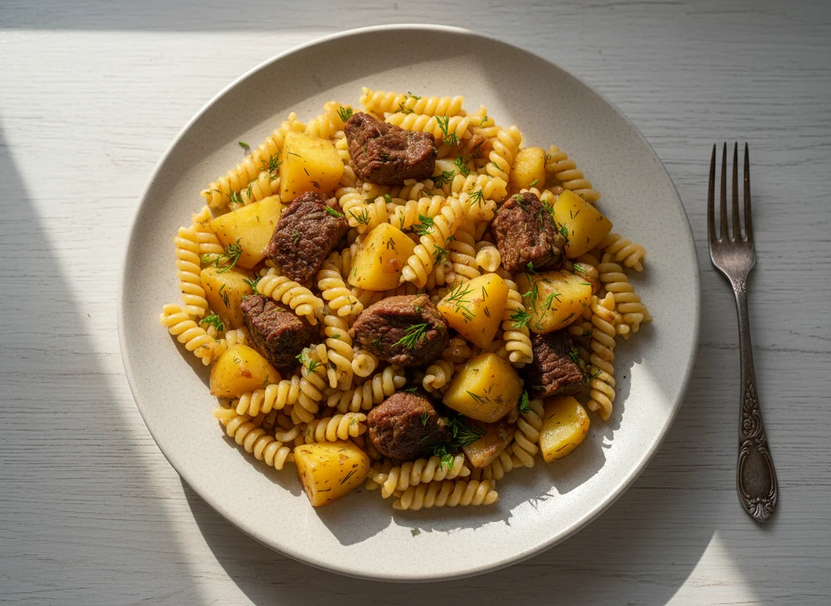 Макароны с картофелем и мясом photo