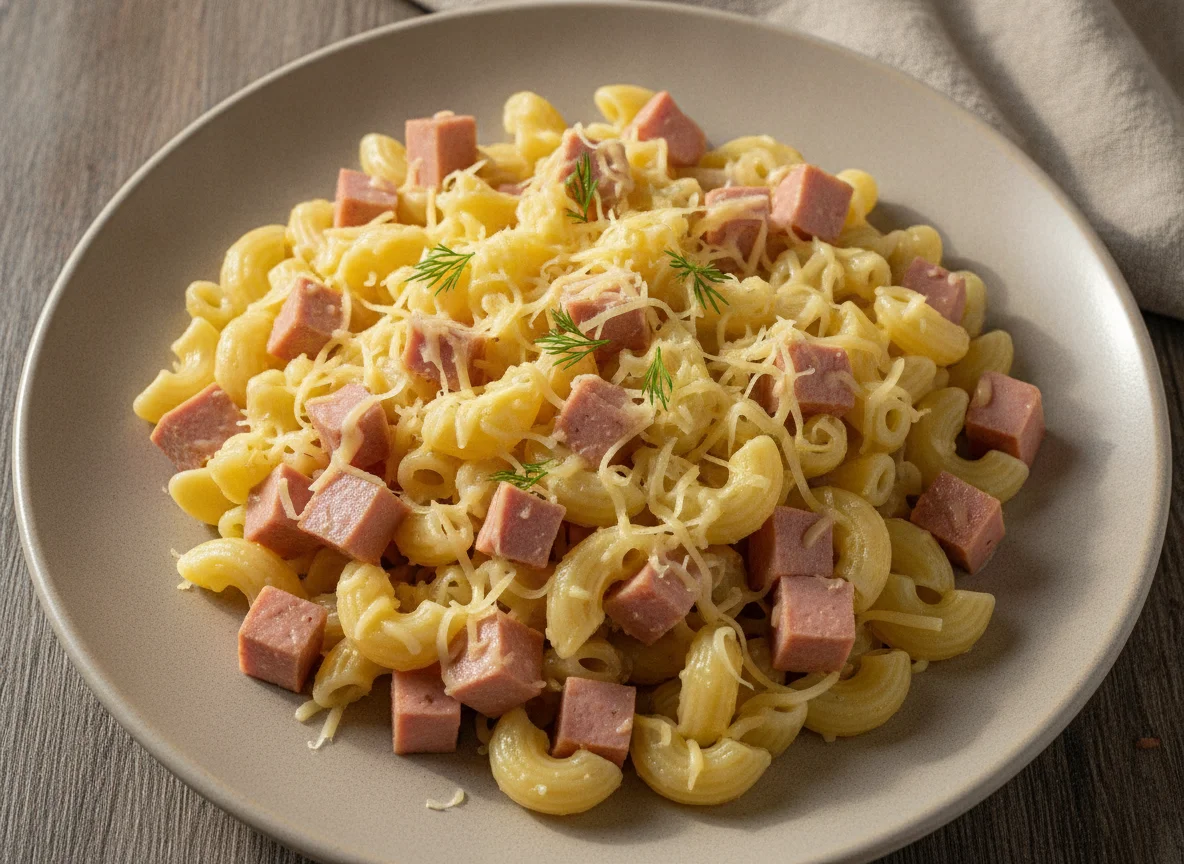 Макароны с колбасой и сыром photo