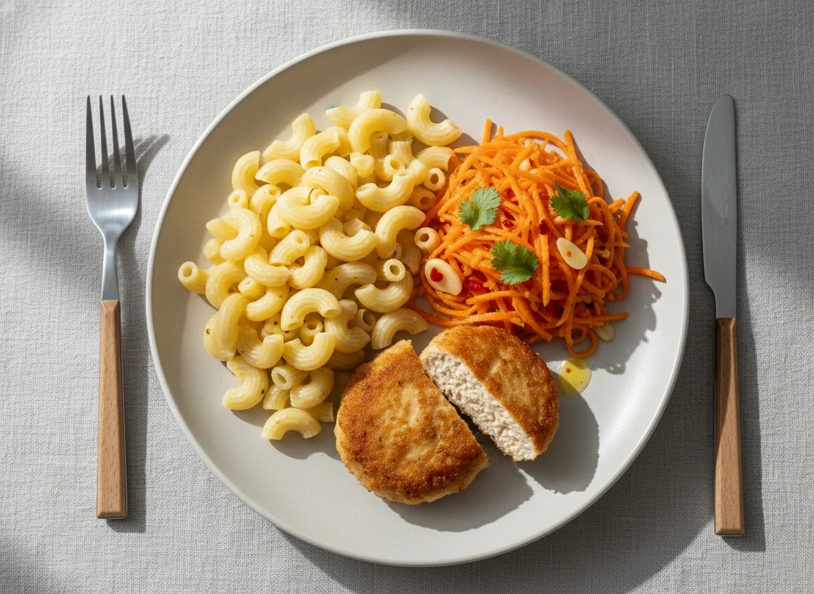 Макароны с котлетой и морковью по-корейски photo