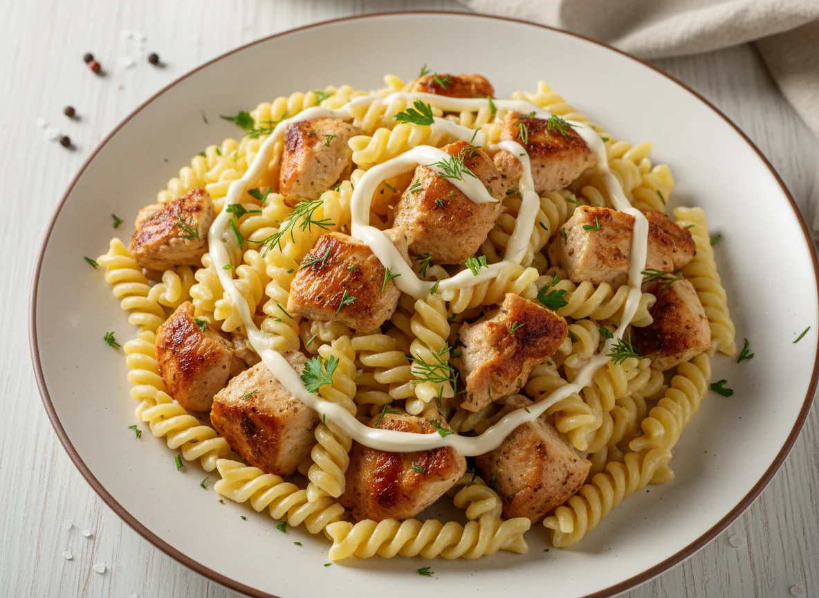 Макароны с курицей и майонезом photo