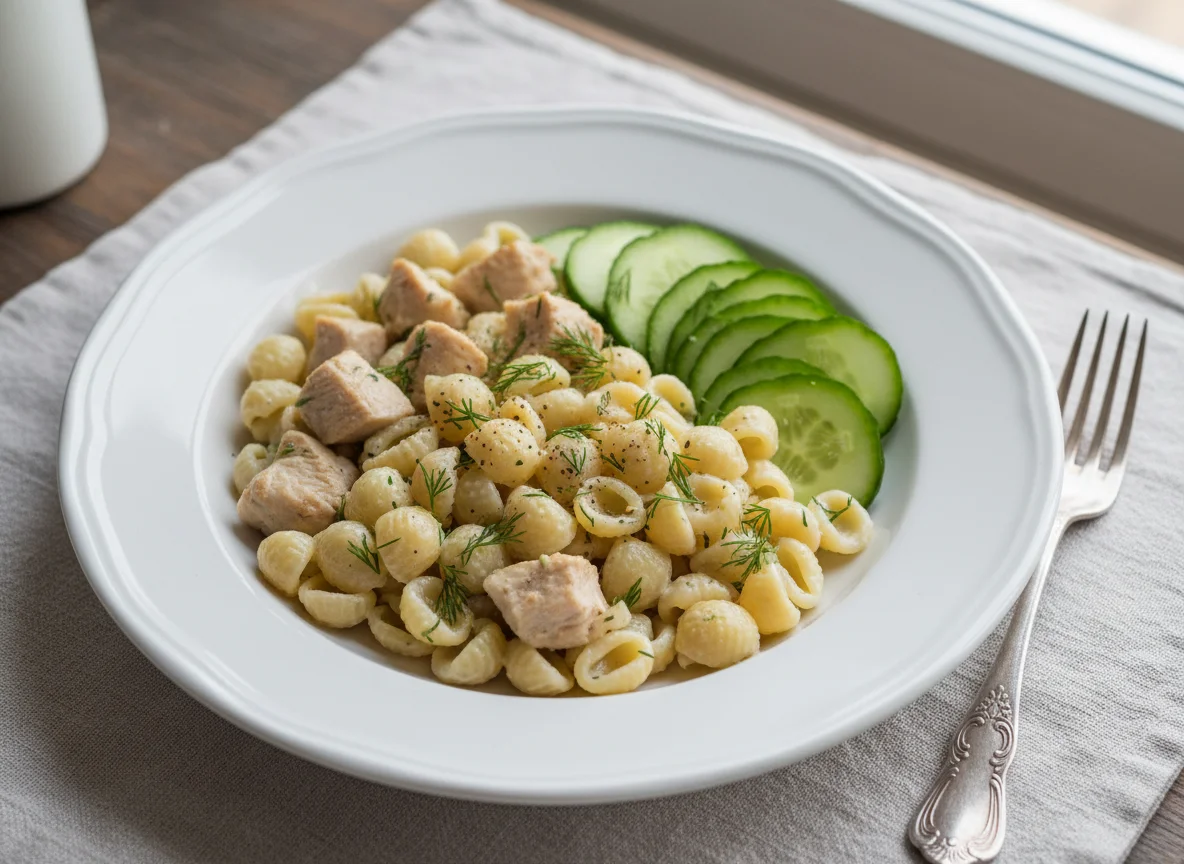 Макароны с курицей и огурцом photo