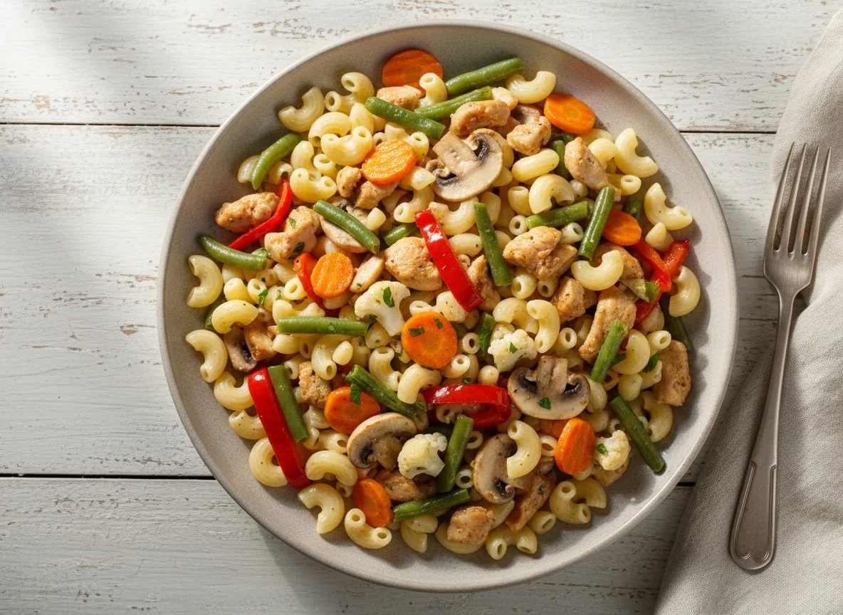 Макароны с курицей и овощами photo