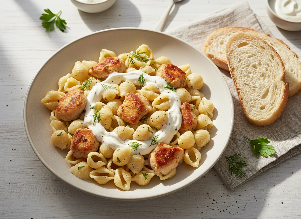 Макароны с курицей и сметаной photo