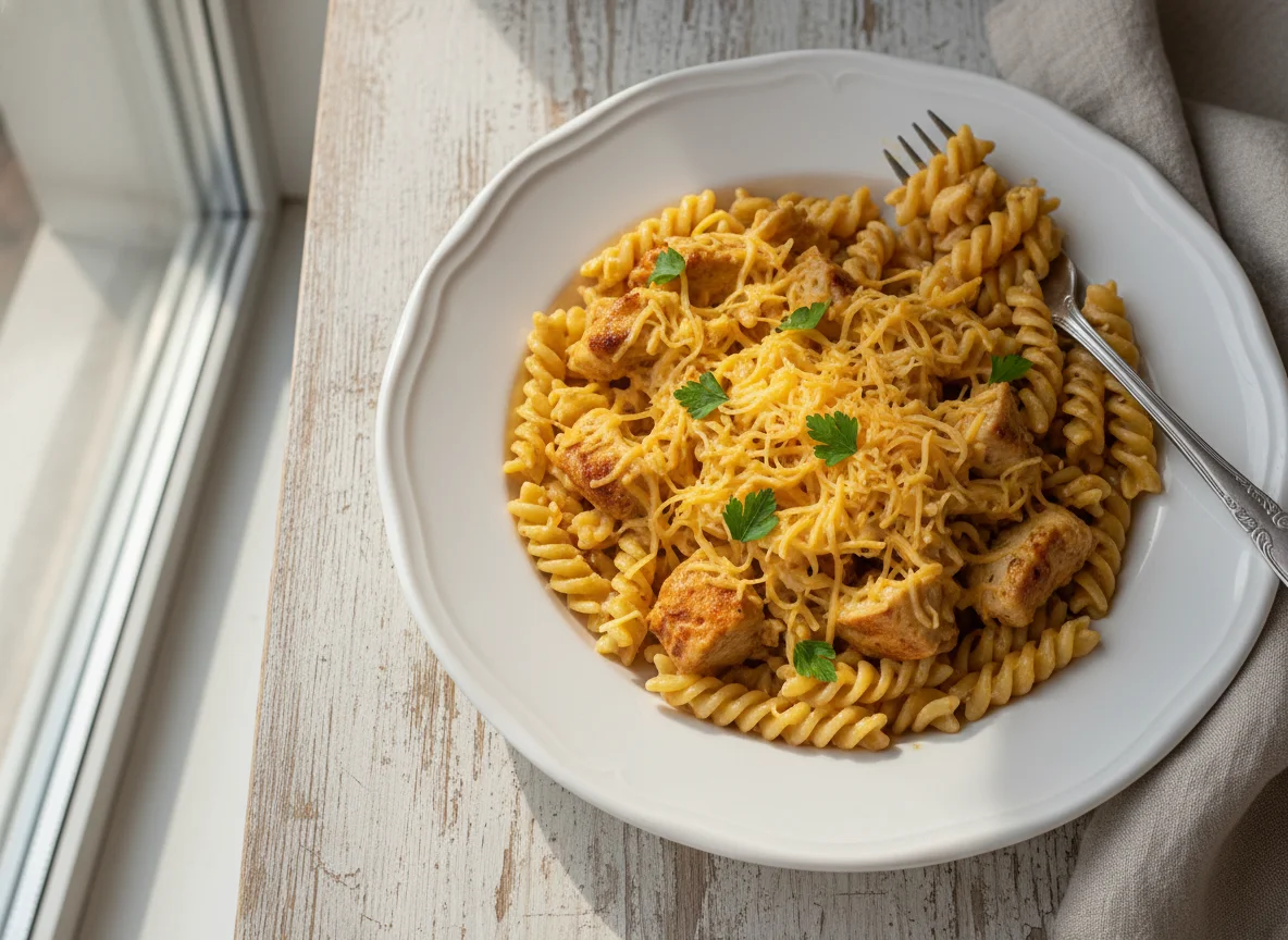 Макароны с курицей и сыром photo