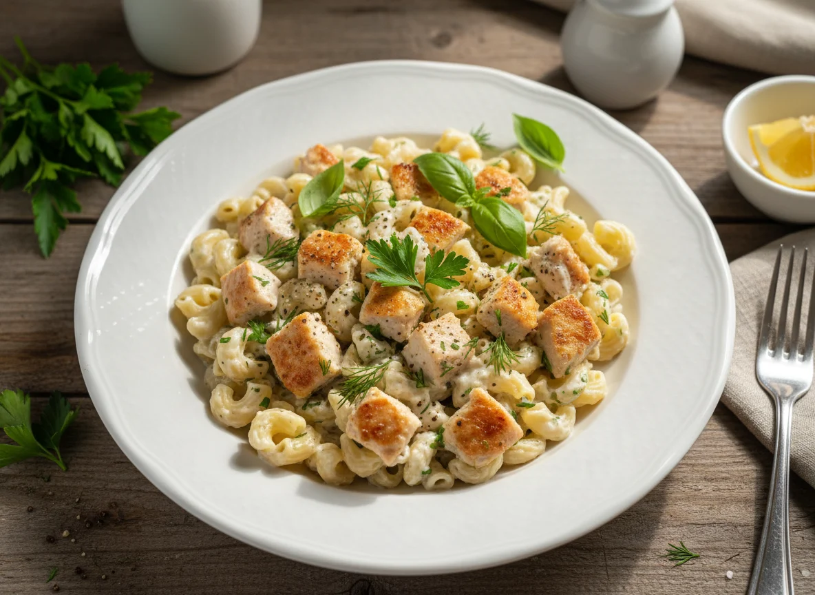 Макароны с курицей в соусе photo