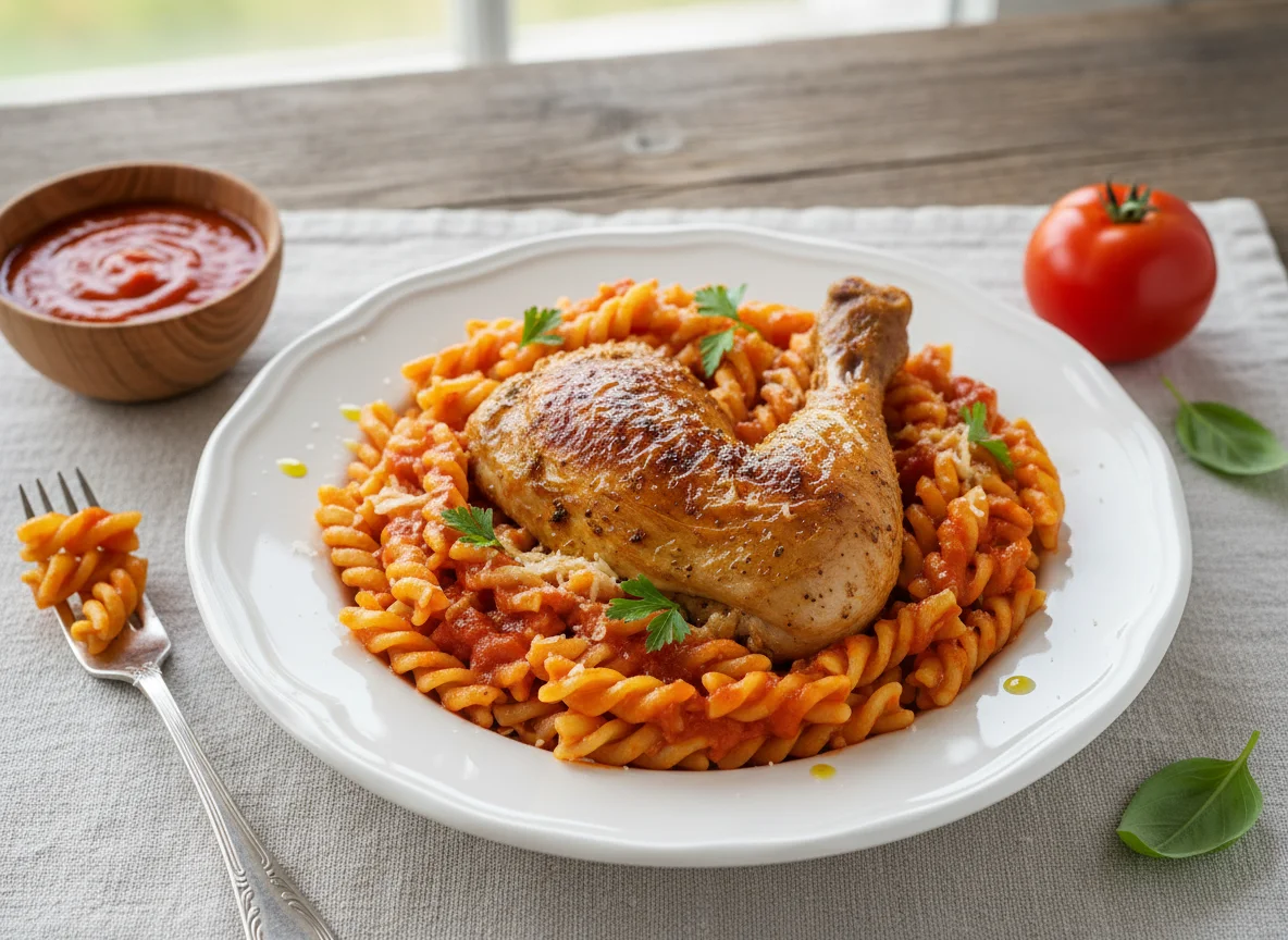 Макароны с куриной ножкой photo