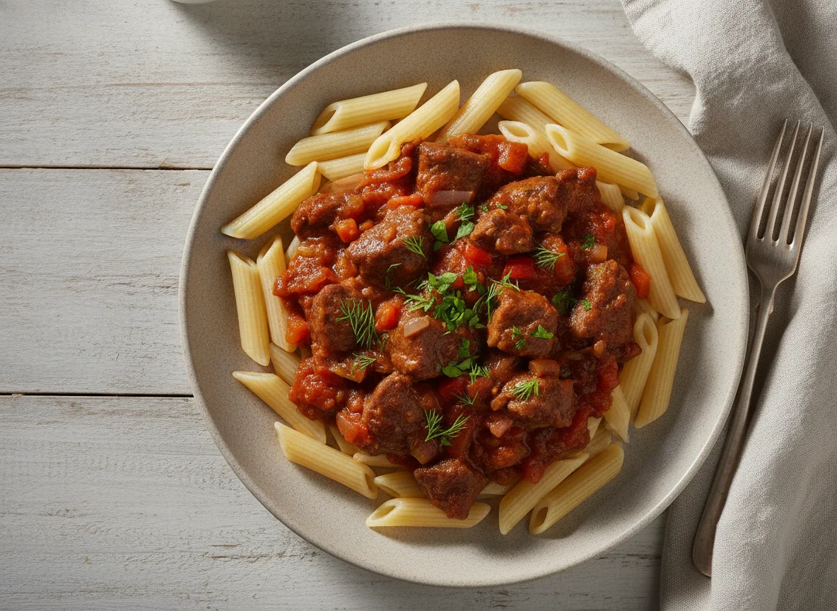 Макароны с мясной подливой photo