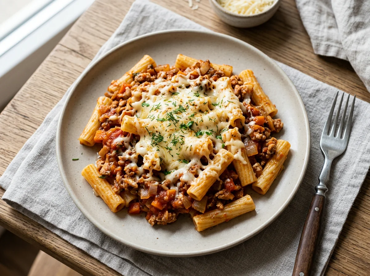 Макароны с мясным соусом и сыром photo