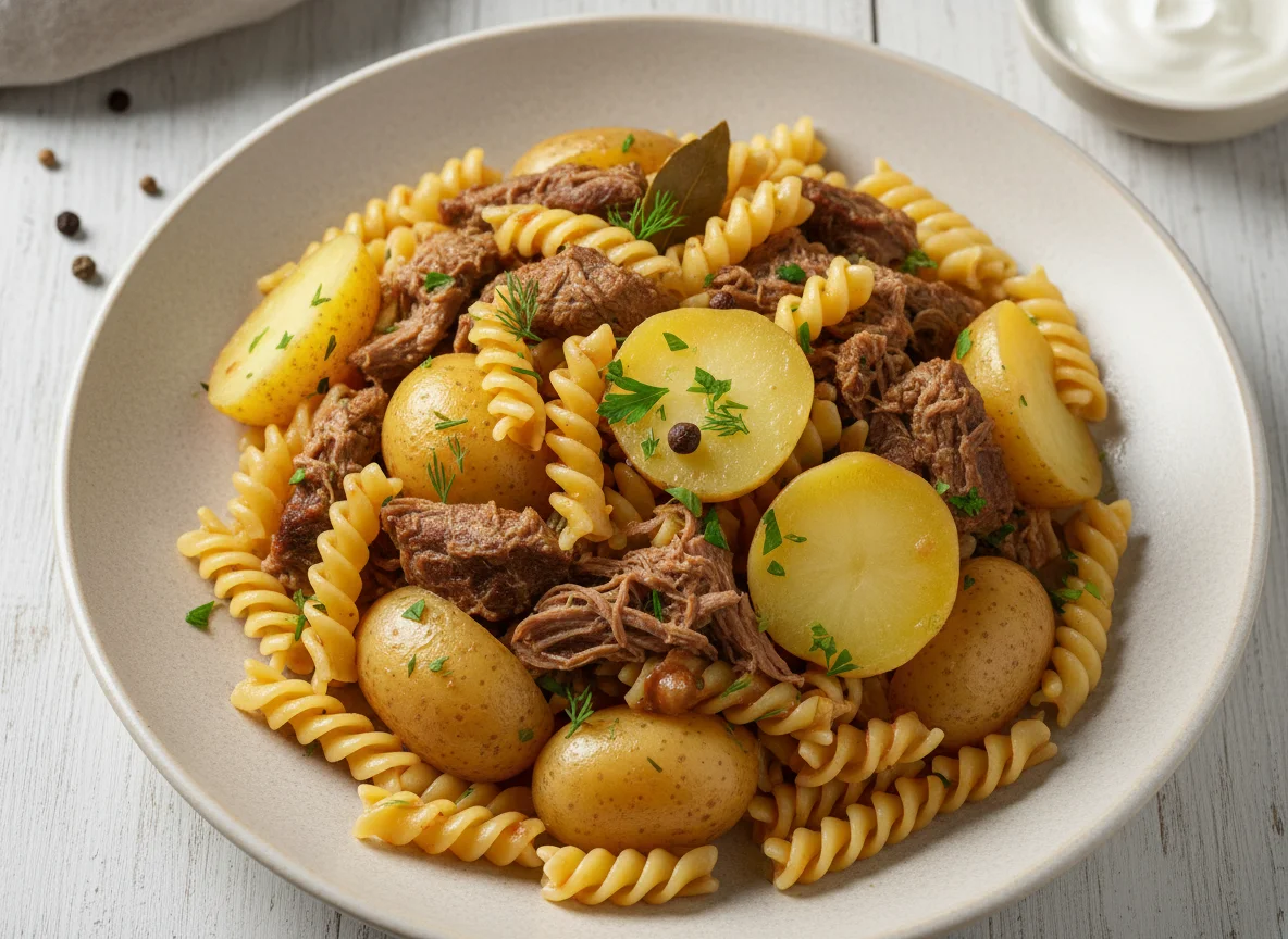 Макароны с мясом и картофелем photo