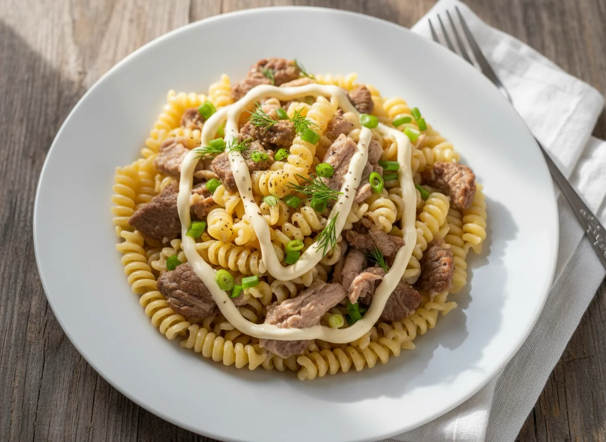 Макароны с мясом и майонезом photo