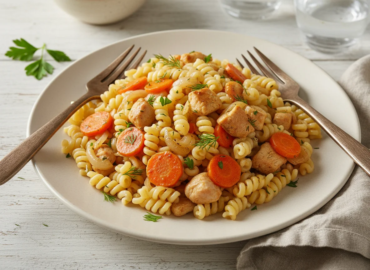 Макароны с мясом и овощами photo