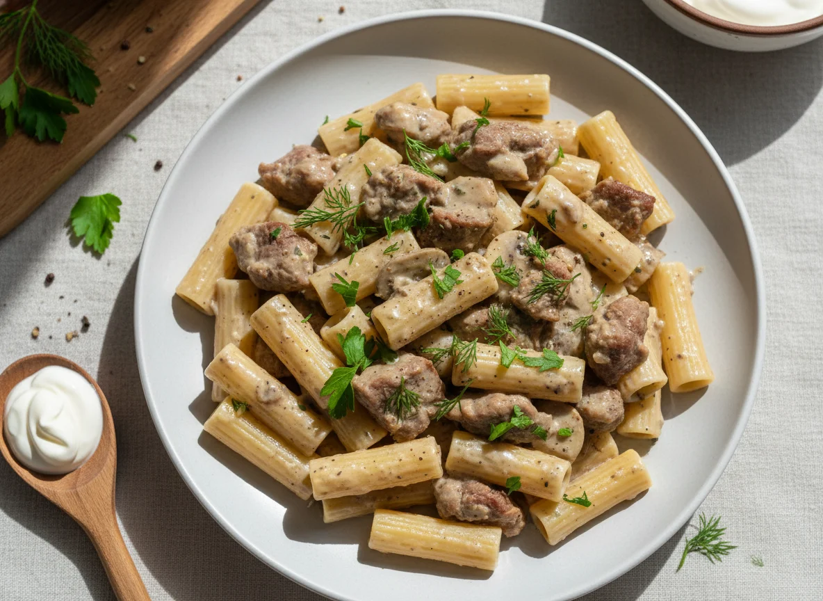 Макароны с мясом и соусом photo