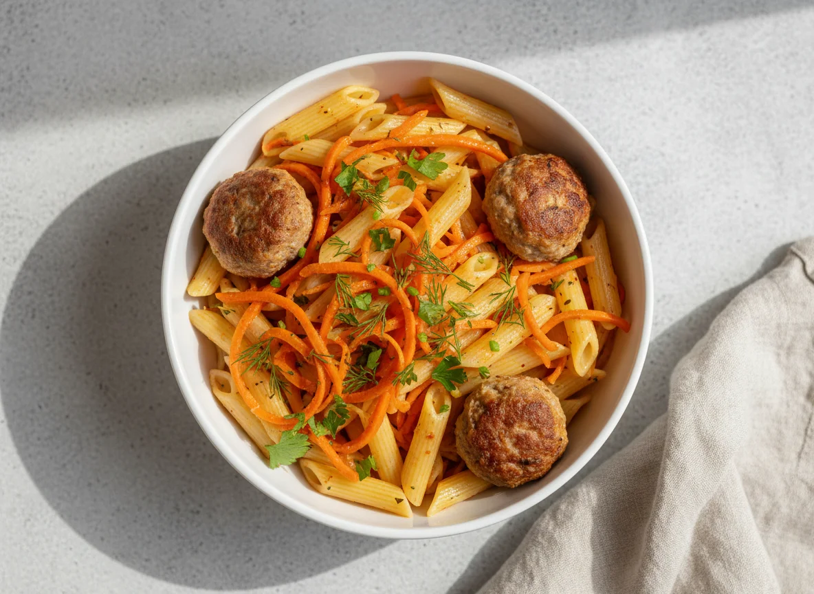 Макароны с морковью и фрикадельками photo