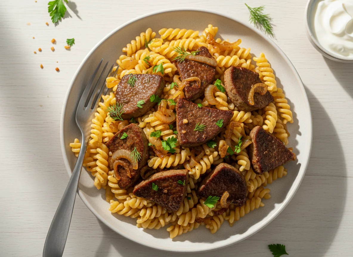 Макароны с печенкой photo