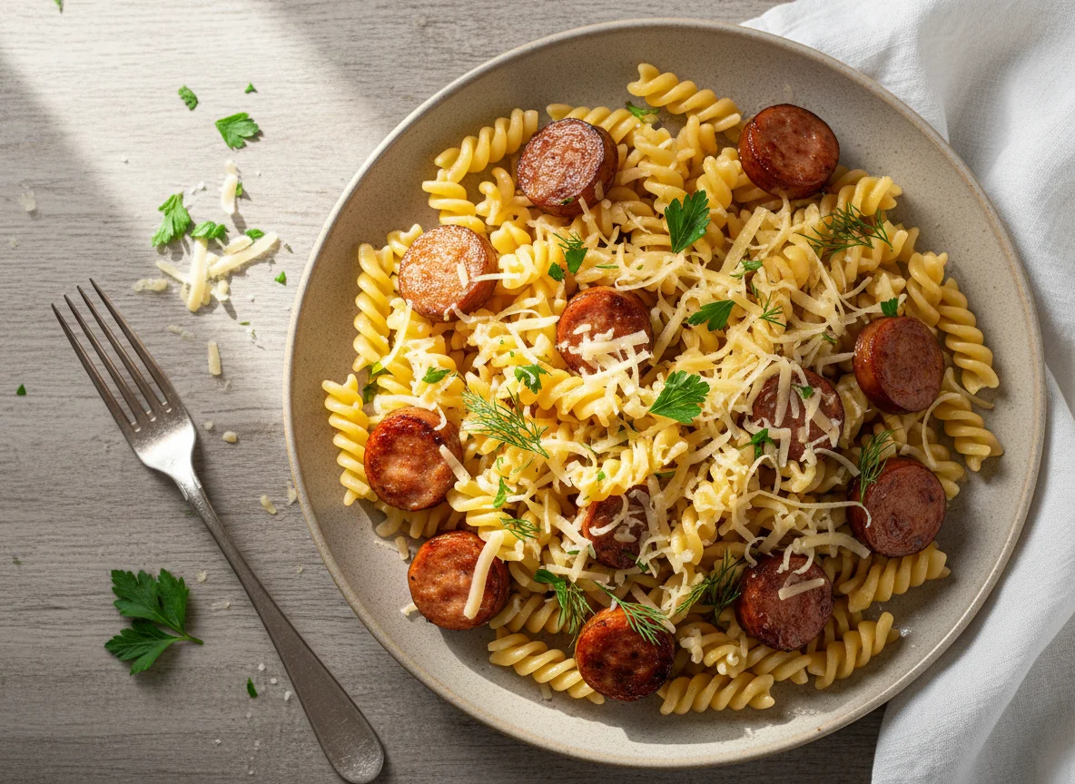 Макароны с сосисками и сыром photo