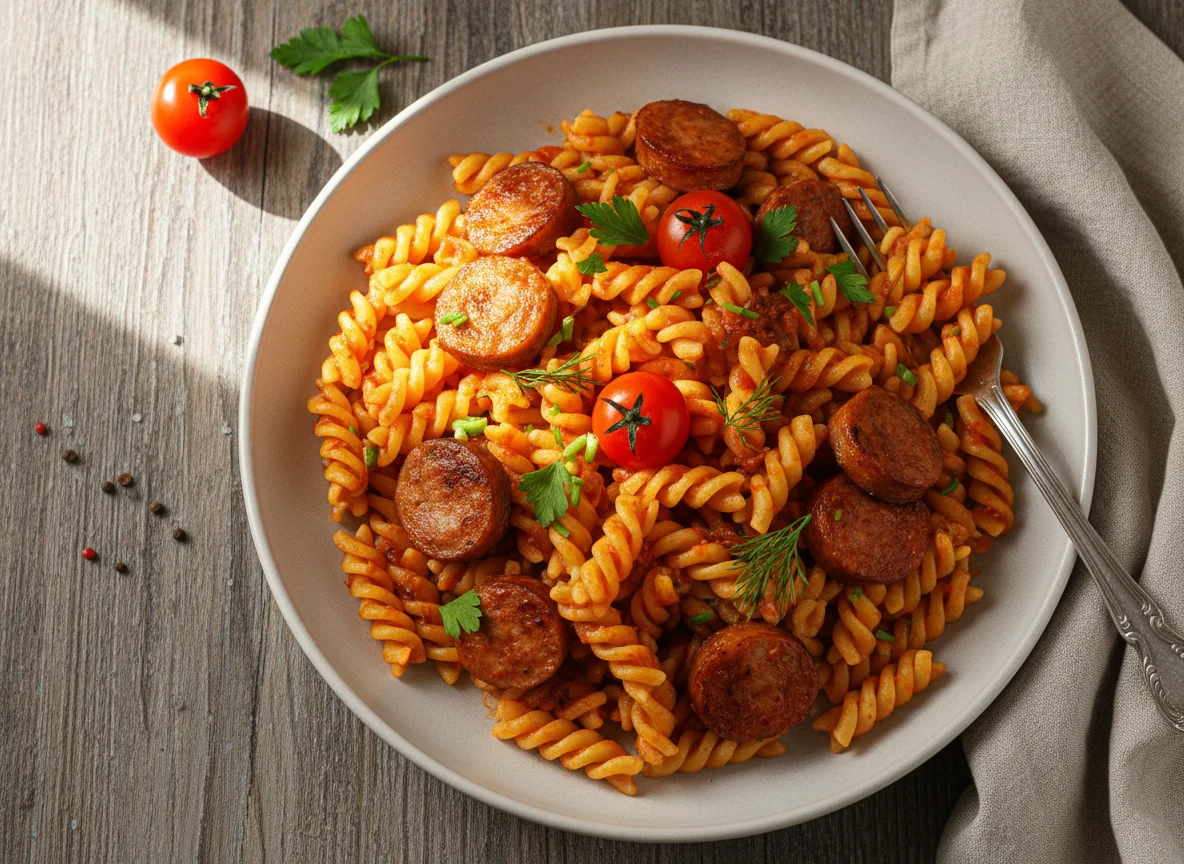 Макароны с сосисками и томатным соусом photo