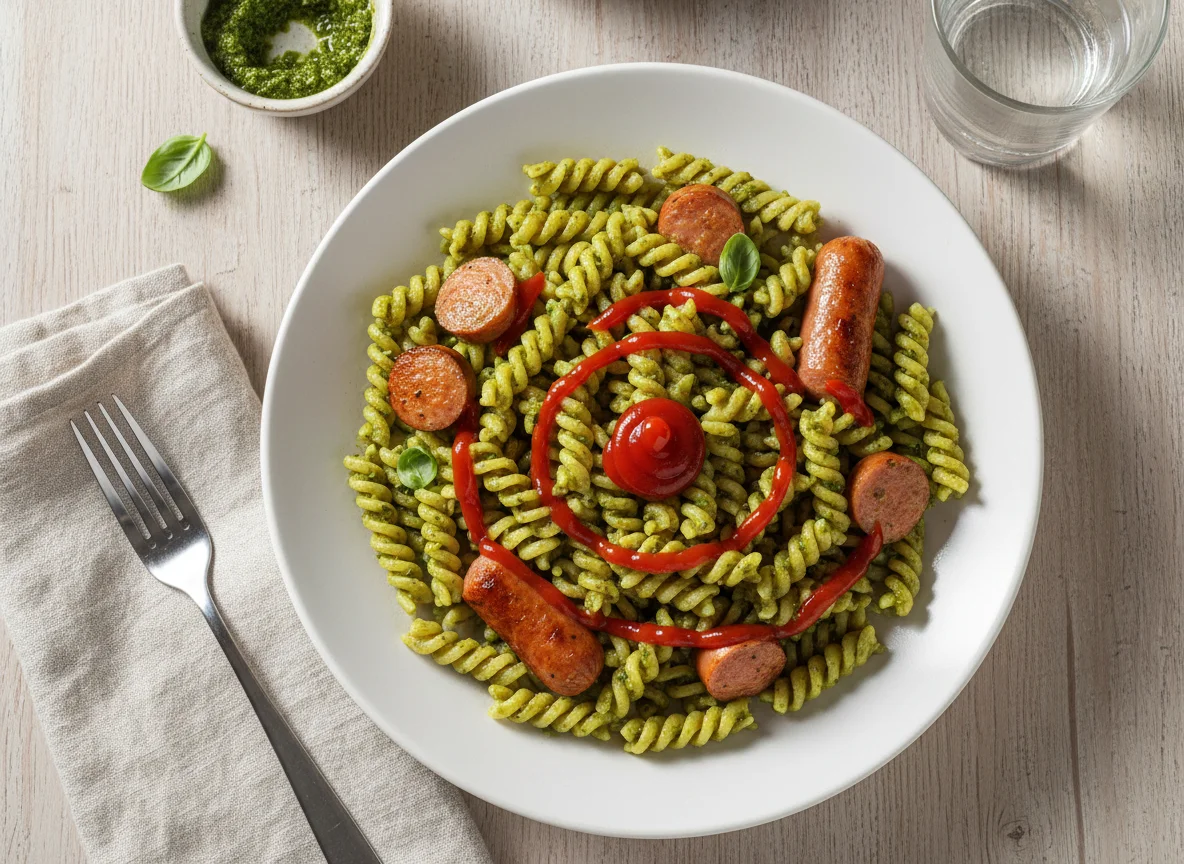 Макароны с сосиской и соусом photo