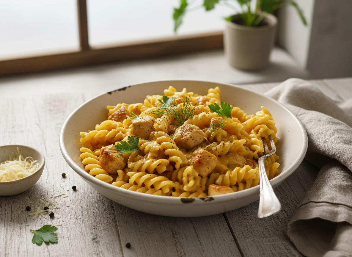 Макароны с сырным соусом и курицей photo