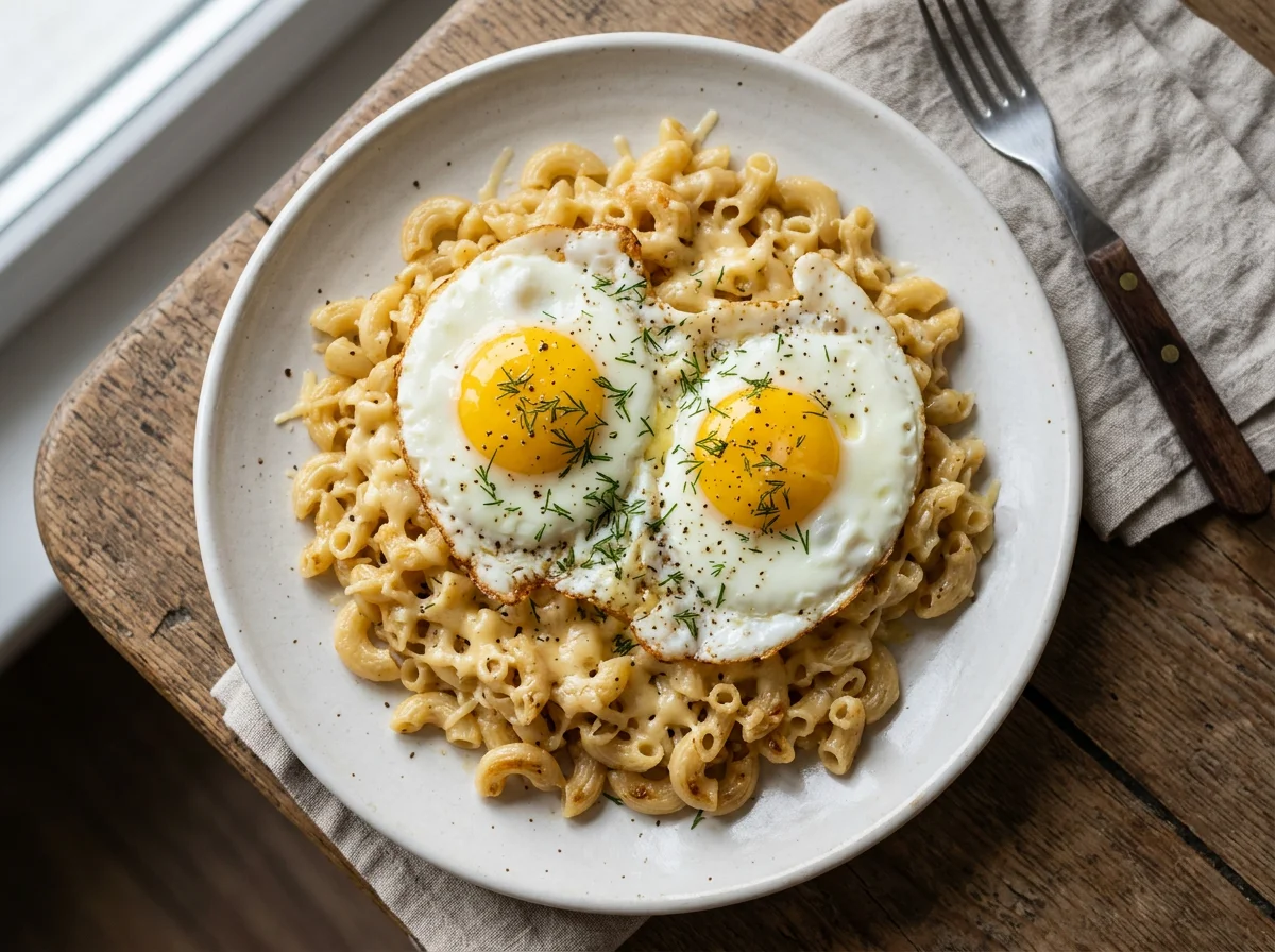 Макароны с сыром и яичницей photo