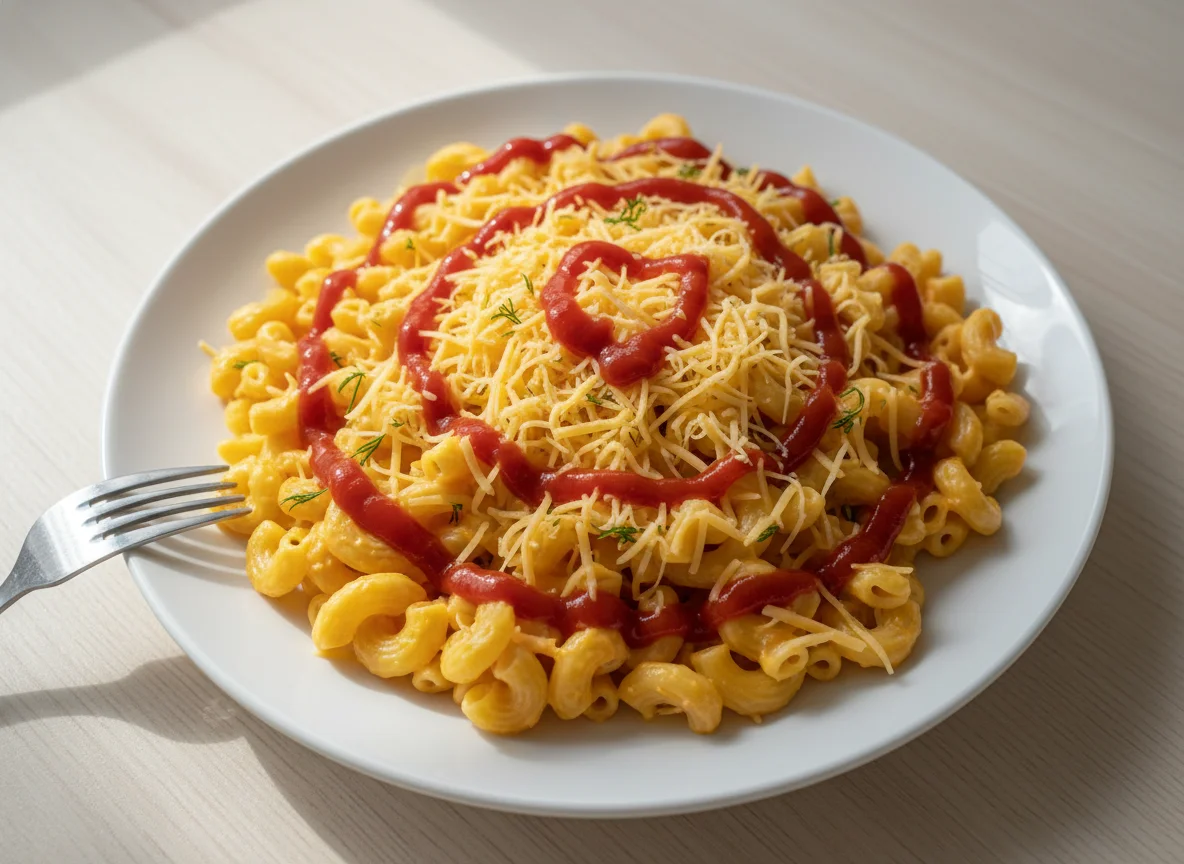 Макароны с сыром и кетчупом photo